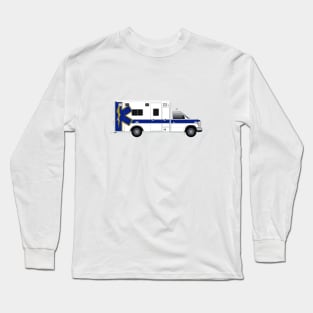 White Life Line Ambulance with Blue Star and Stripe Long Sleeve T-Shirt